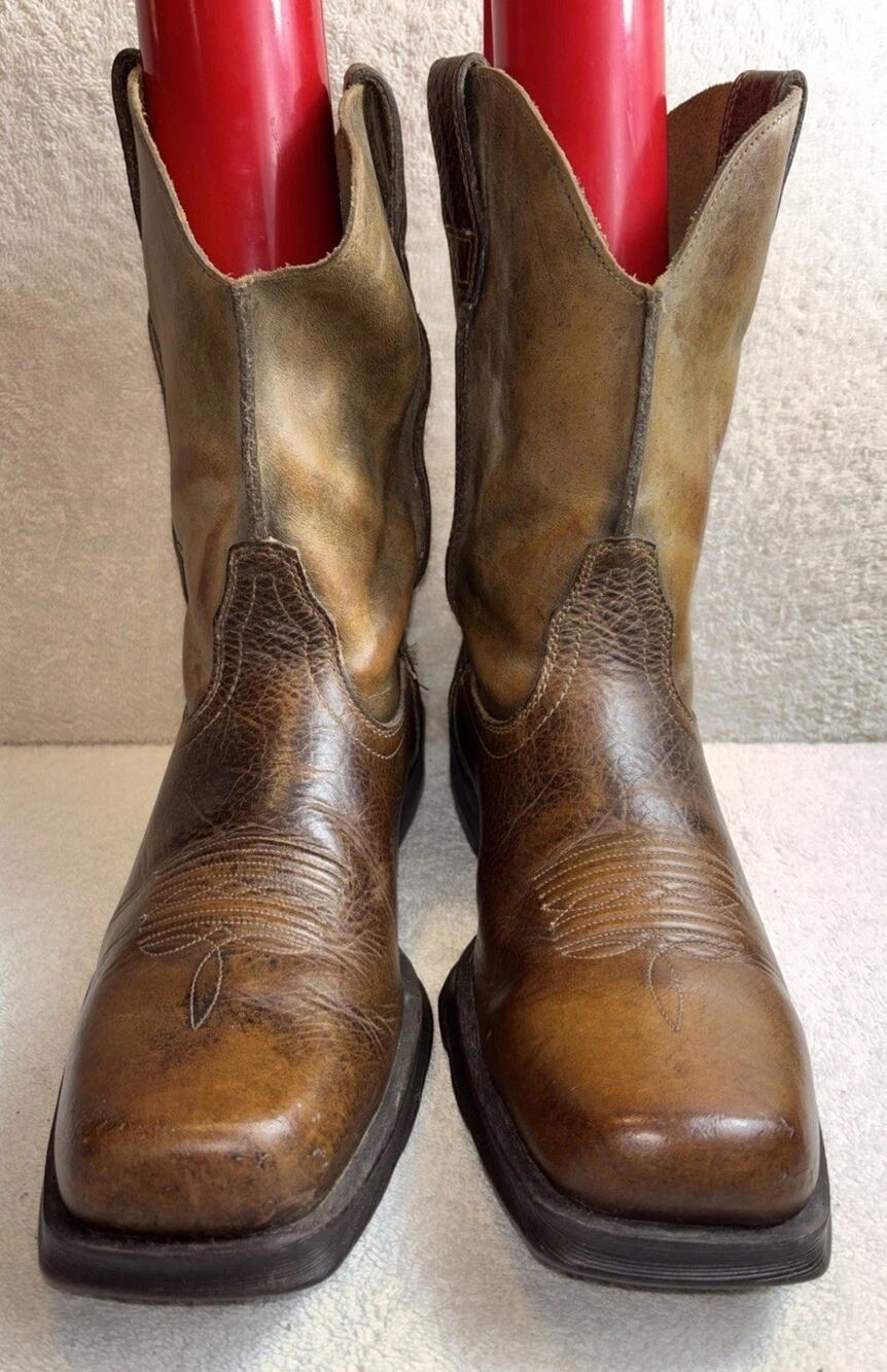 Ariat Rambler Tan Brown Square Toe Western Cowboy Boots Distressed Mens 9 D